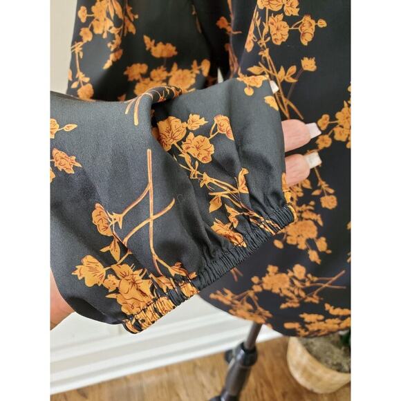 Sheln Women's Black Floral Polyester Long Sleeve Round Neck Pullover Blouse 2XL - Picture 5 of 11